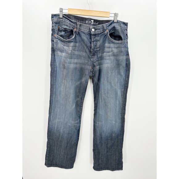 7ForAllMankind Mens Straight Leg Relaxed Fit Jeans Size 36 Washed Button Fly - Picture 1 of 10
